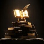 صورة تعبيرية لكأس جوائز غودريدز الذهبية مع مجموعة من الكتب الفائزة لعام 2025، تعبر عن أفضل الروايات والكتب العالمية.